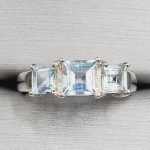 Genuine Sky Blue Topaz 925 Sterling Silver Past Present Future Ring